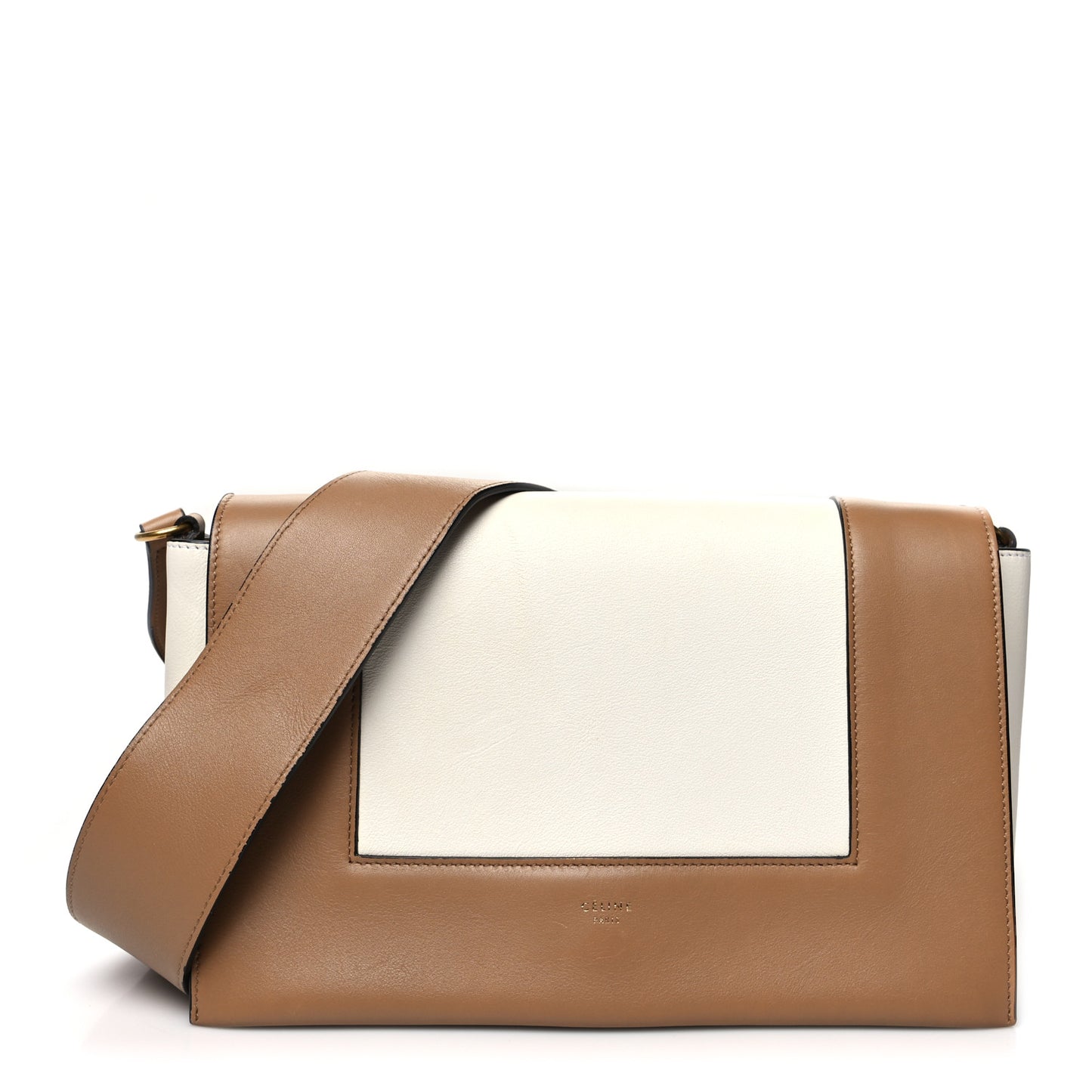 Shiny Smooth Calfskin Medium Frame Shoulder Bag Tan Optic White