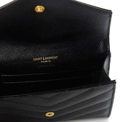 Saint Laurent Grain De Poudre Matelasse Chevron Small Monogram Envelope Wallet Black 8 of 10