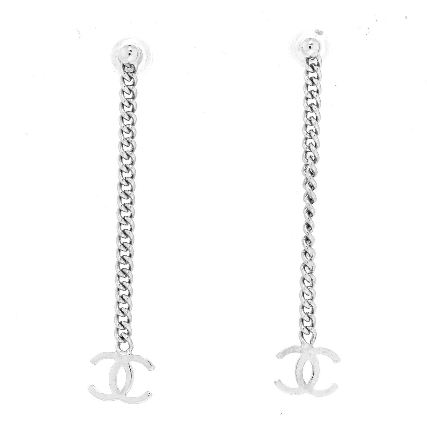 Metal CC Chain Drop Earrings Silver