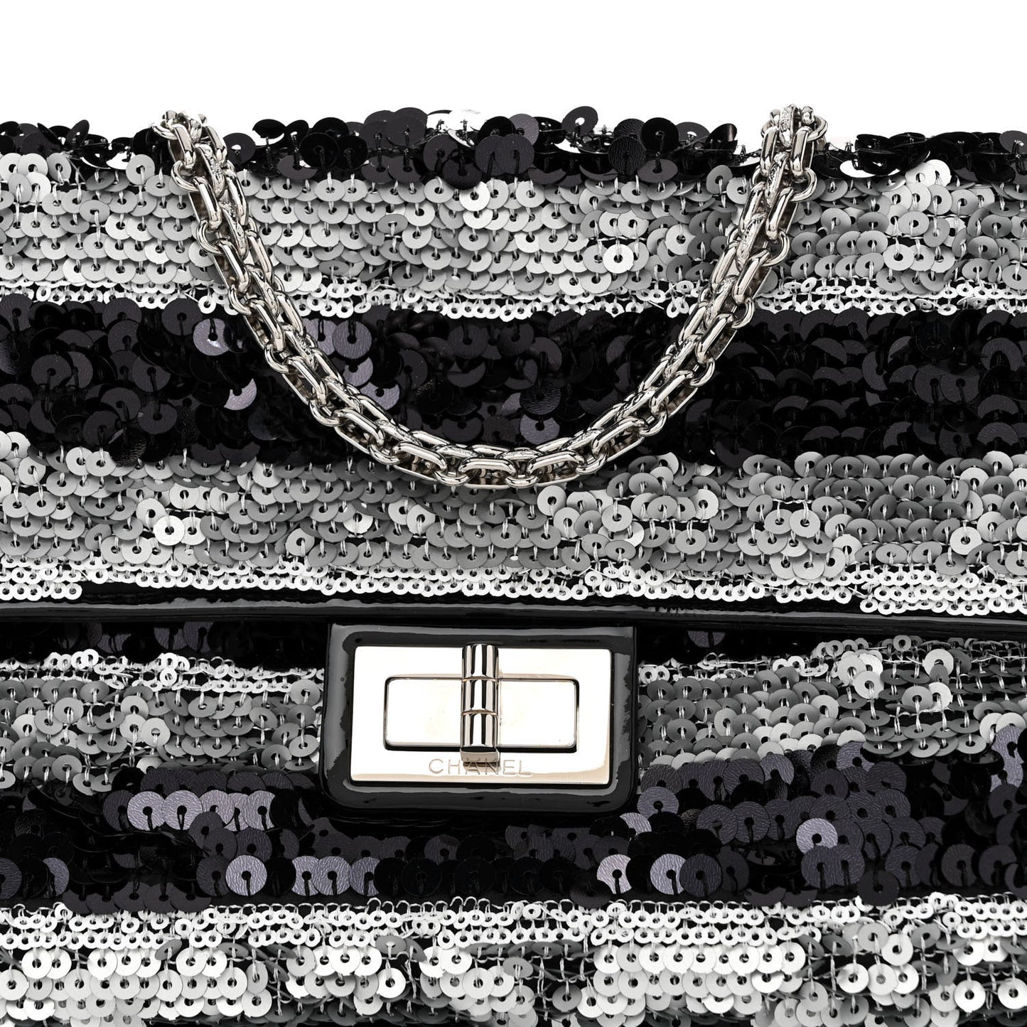 Sequin Striped Medium Reissue Flap Black Silver