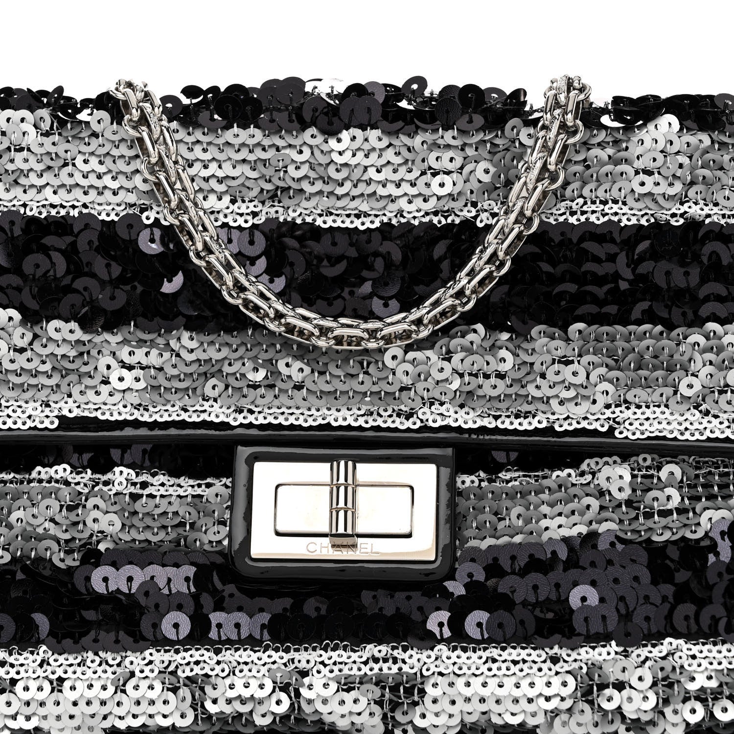 Chanel Sequin Striped Medium Reissue Flap Black Silver 7 of 10