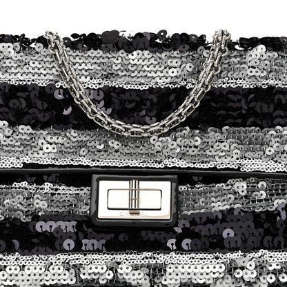 Chanel Sequin Striped Medium Reissue Flap Black Silver 7 of 10