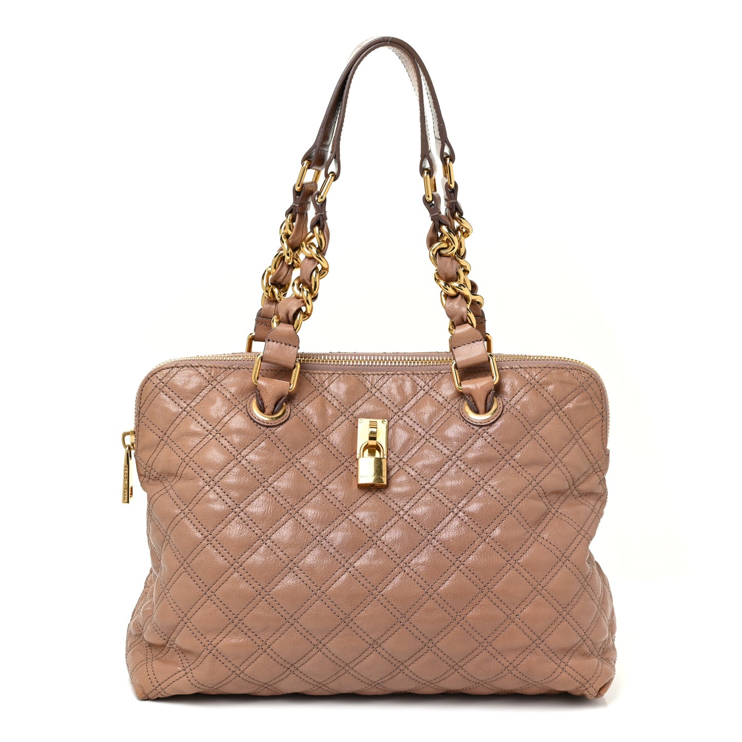 Calfskin Quilted Rio Satchel Tote Bag Brown