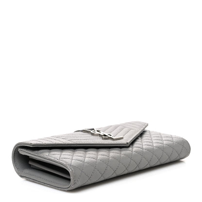 Saint Laurent Grain De Poudre Mixed Matelasse Triquilt Large Monogram Wallet Stone 4 of 8