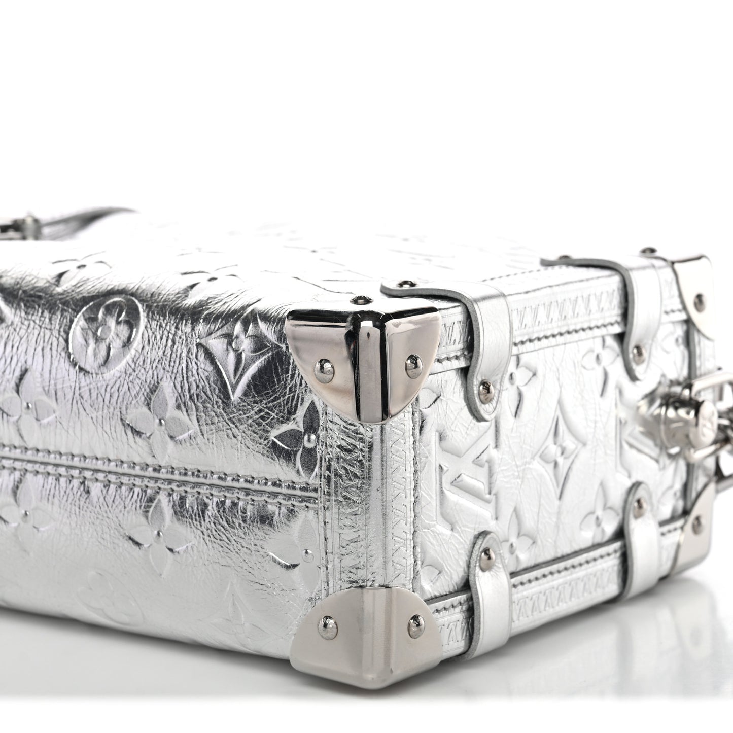 Calfskin Monogram Miroir LV Ski Side Trunk MM Silver