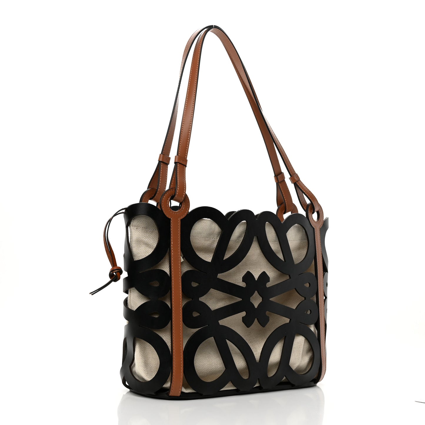 Smooth Calfskin Small Anagram Cutout Tote Black