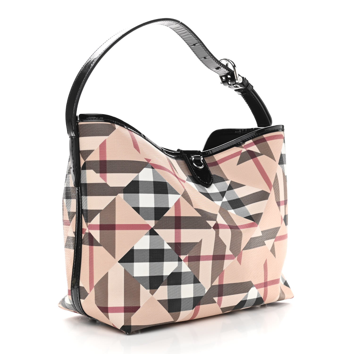 Burberry Patent Trim Patchwork Check Large Bucket Bag 4 of 15