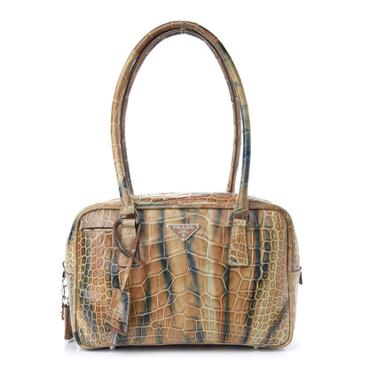 Prada Crocodile Embossed Tote Brown 1 of 8