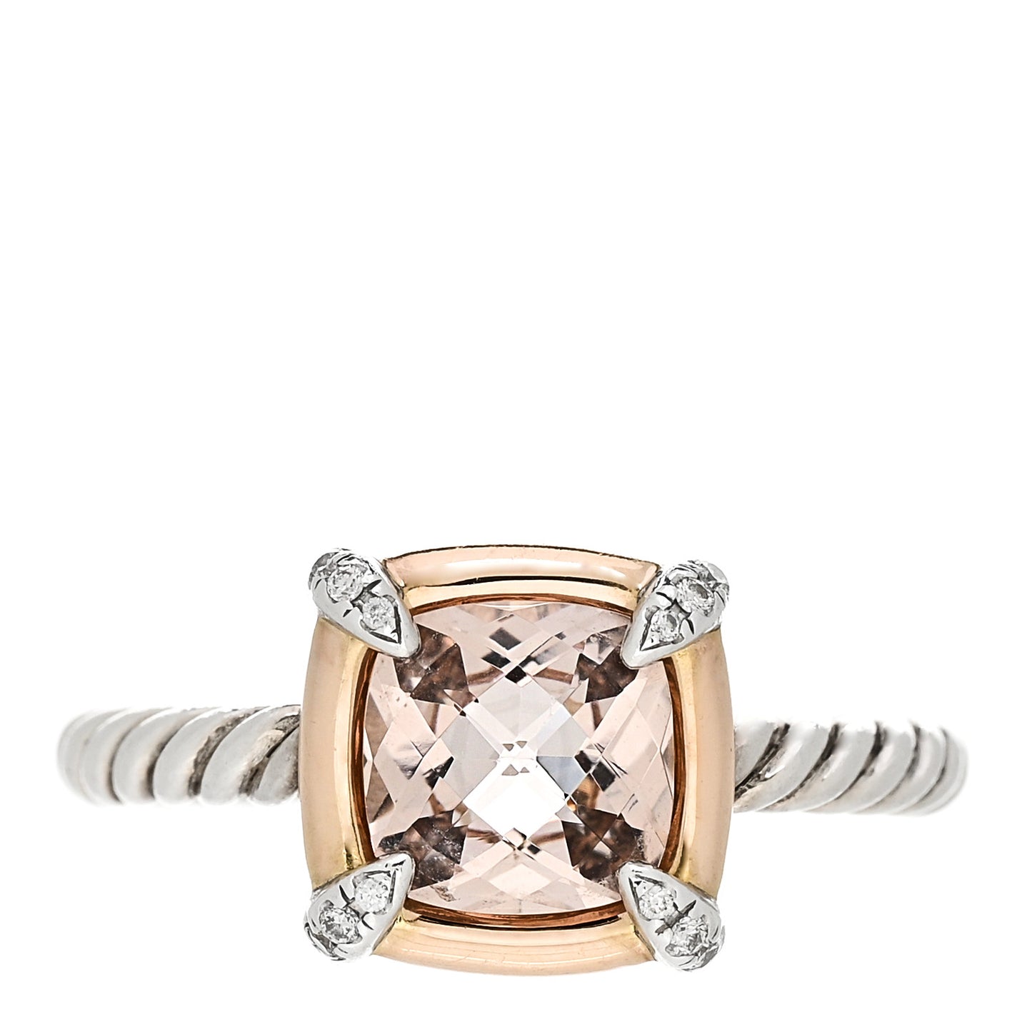 Sterling Silver 18K Rose Gold Diamond Morganite Chatelaine Bezel Ring 52 6
