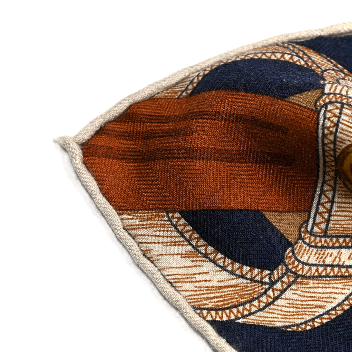 Cashmere Silk Encadre Eperon d'Or Scarf 90 Naturel Camel Marine