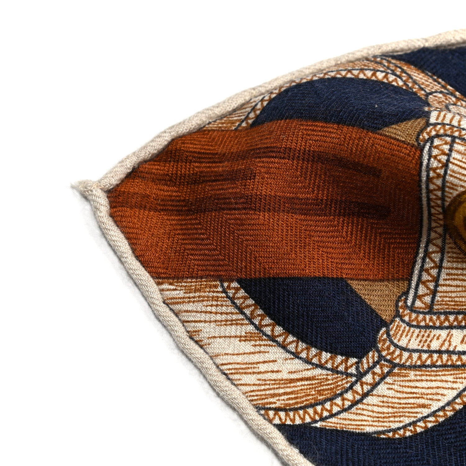 Hermes Cashmere Silk Encadre Eperon d'Or Scarf 90 Naturel Camel Marine 7 of 7