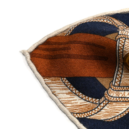 Hermes Cashmere Silk Encadre Eperon d'Or Scarf 90 Naturel Camel Marine 7 of 7