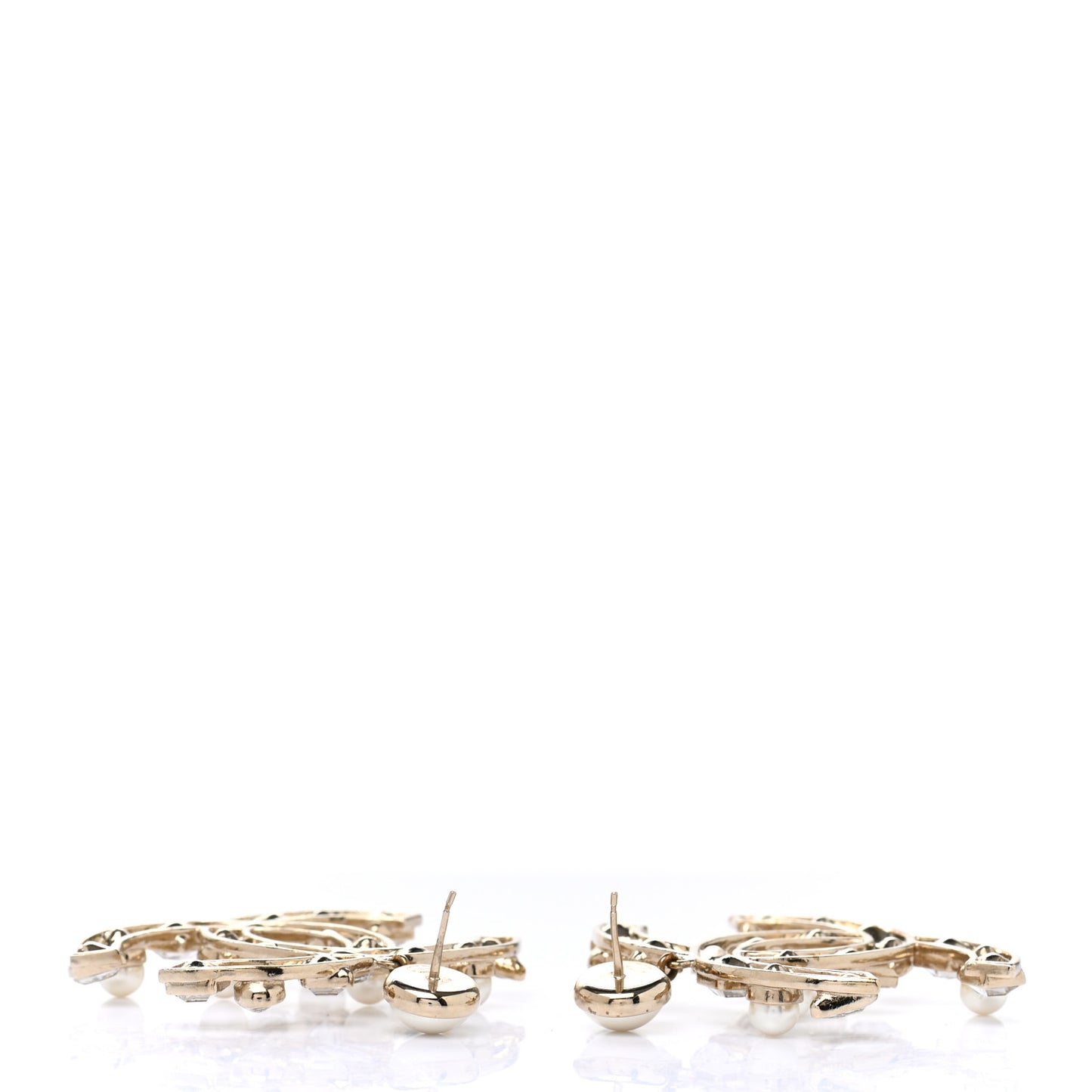 Metal Glass Pearl CC Crystal Snowfall CC Drop Earrings Light Gold