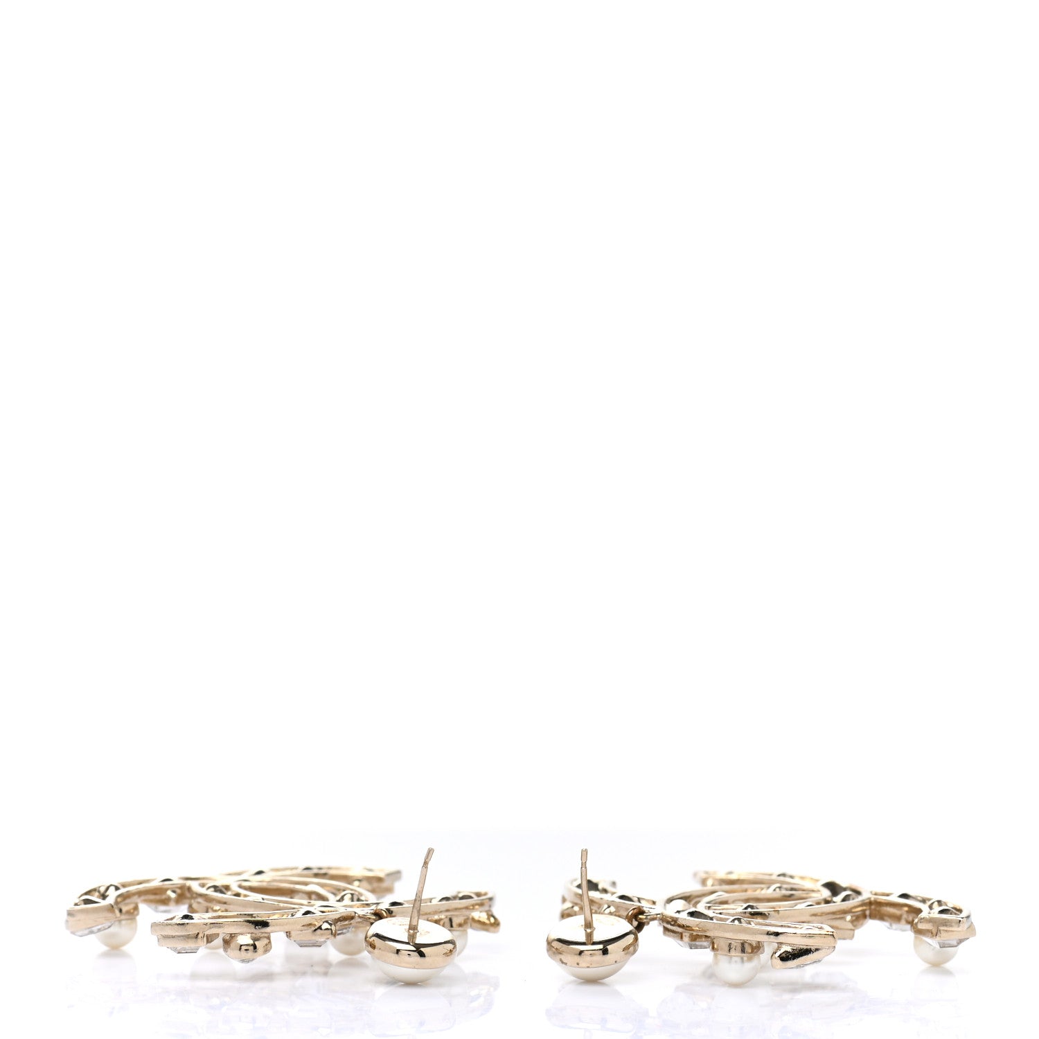 Chanel Metal Glass Pearl CC Crystal Snowfall CC Drop Earrings Light Gold 5 of 5