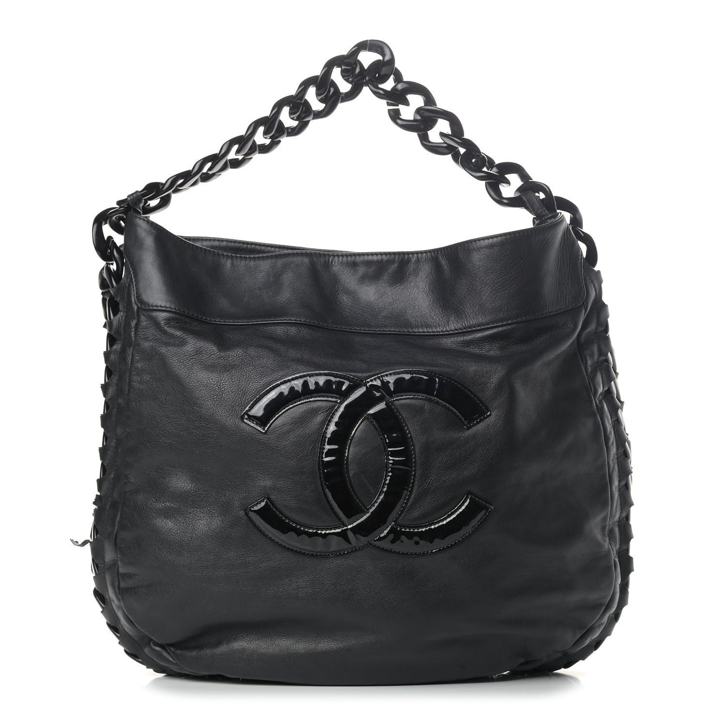 Calfskin Modern Chain Rhodoid Hobo Black
