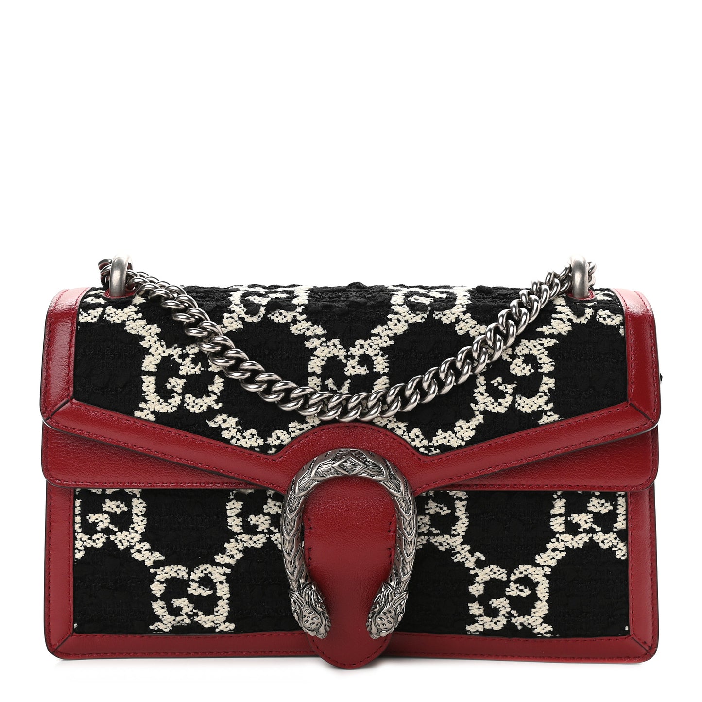 Tweed GG Monogram Small Dionysus Shoulder Bag Black White Romantic Cherry