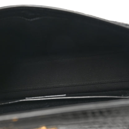 Saint Laurent Shiny Calfskin Crocodile Embossed Manhattan Baguette Black 5 of 10