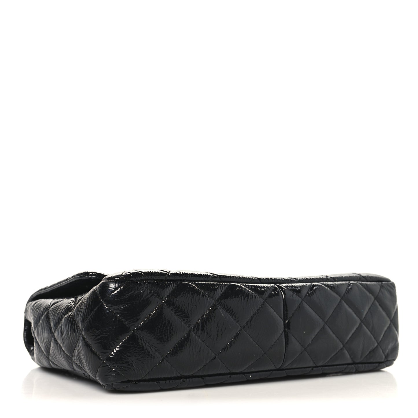 Crinkled Patent Quilted Jumbo Single Flap Black