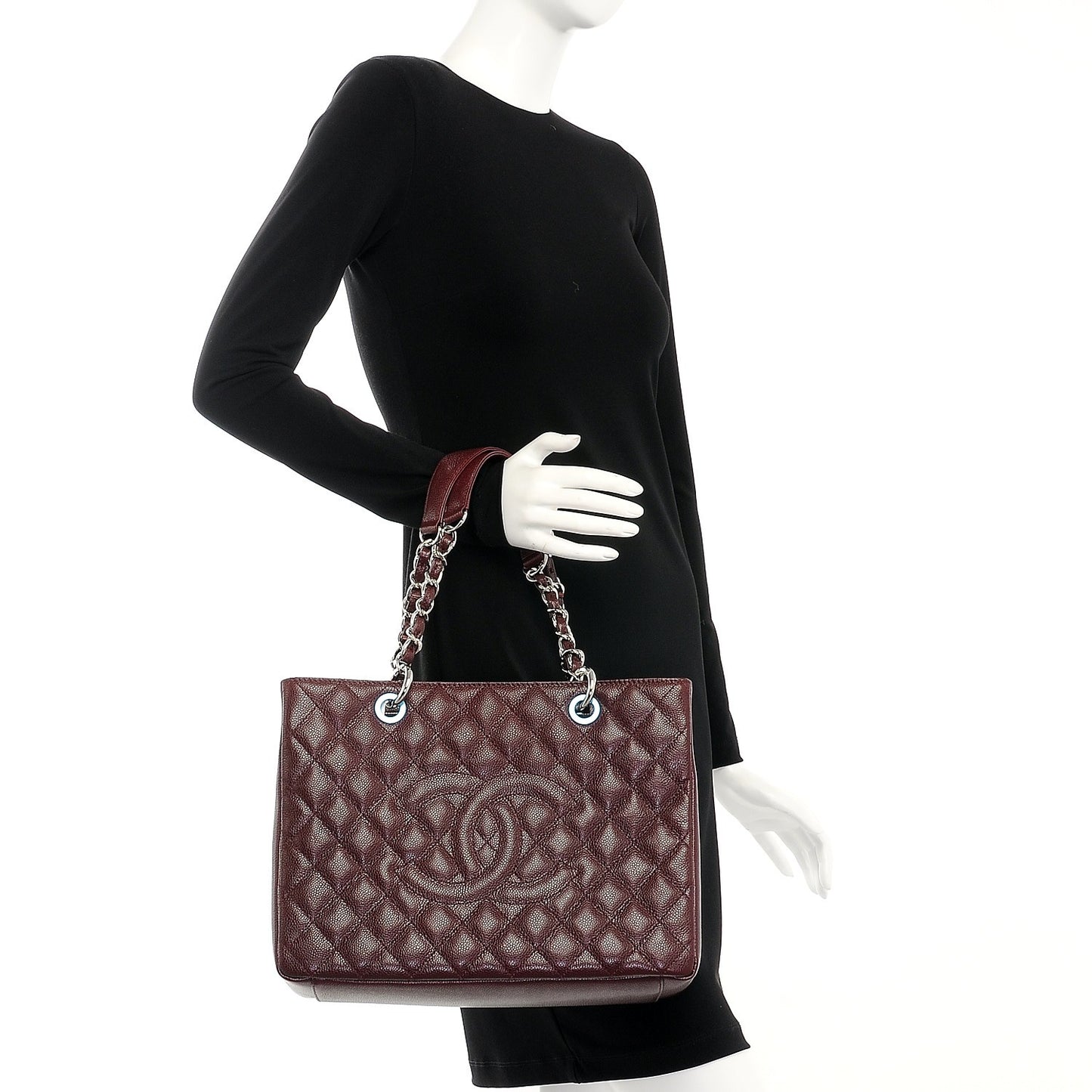 Caviar Quilted Grand Shopping Tote GST Dark Burgundy