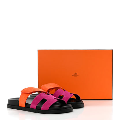 Hermes Suede Goatskin Womens Chypre Sandals 36.5 Rose Chapas Orange Synthetique 10 of 10