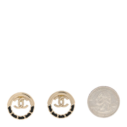 Chanel Lambskin Chain CC Round Earrings Gold Black 2 of 4