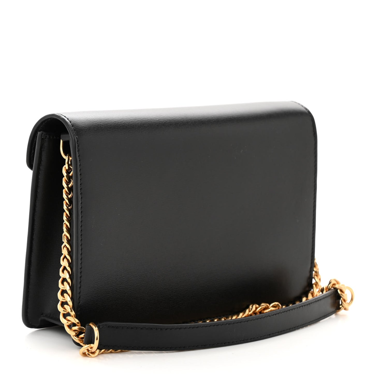 Shiny Calfskin Triomphe Margo Wallet on Chain Black