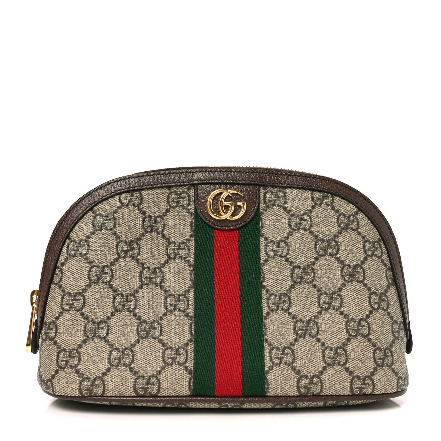 GG Supreme Monogram Textured Calfskin Web Large Ophidia Cosmetic Case Beige Ebony New Acero
