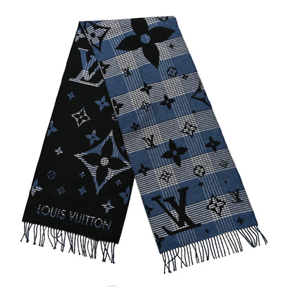 Louis Vuitton Wool Cashmere Monogram Galaxy Tartan City Scarf Black 2 of 3