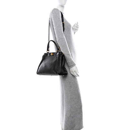 Fendi Vitello Seta Shiny Nappa Medium Peekaboo Iconic Satchel Black 2 of 11