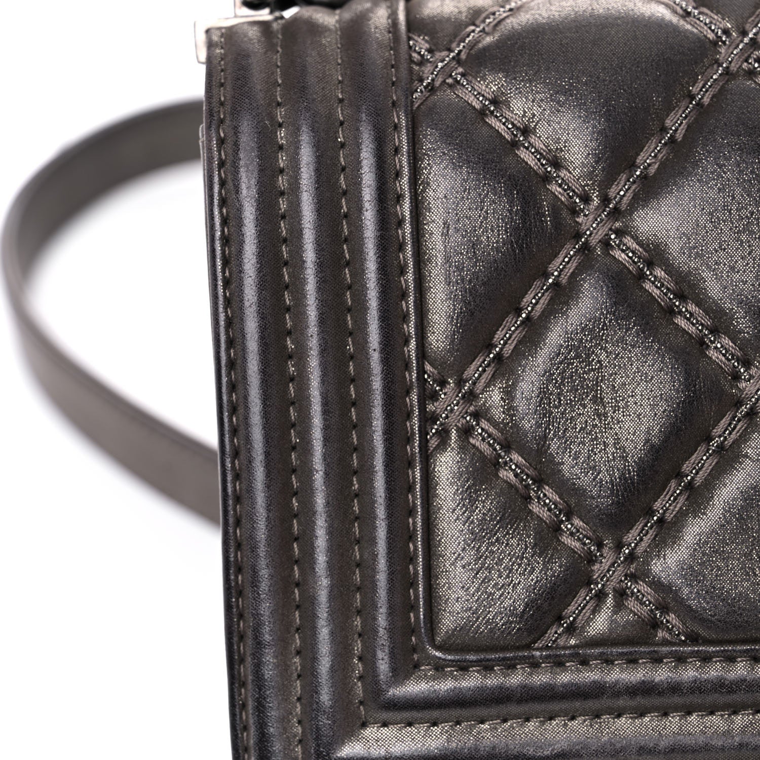Chanel Iridescent Calfskin Double Stitch Small Boy Flap Dark Gold 11 of 23