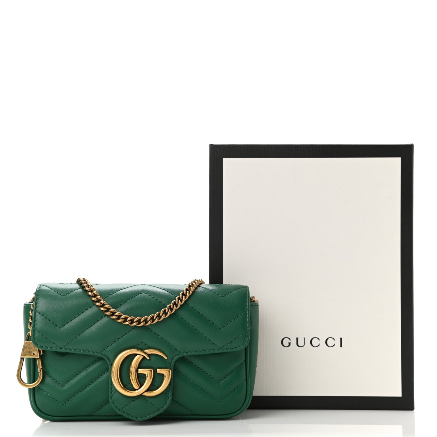 Calfskin Matelasse Super Mini GG Marmont Shoulder Bag Emerald Green