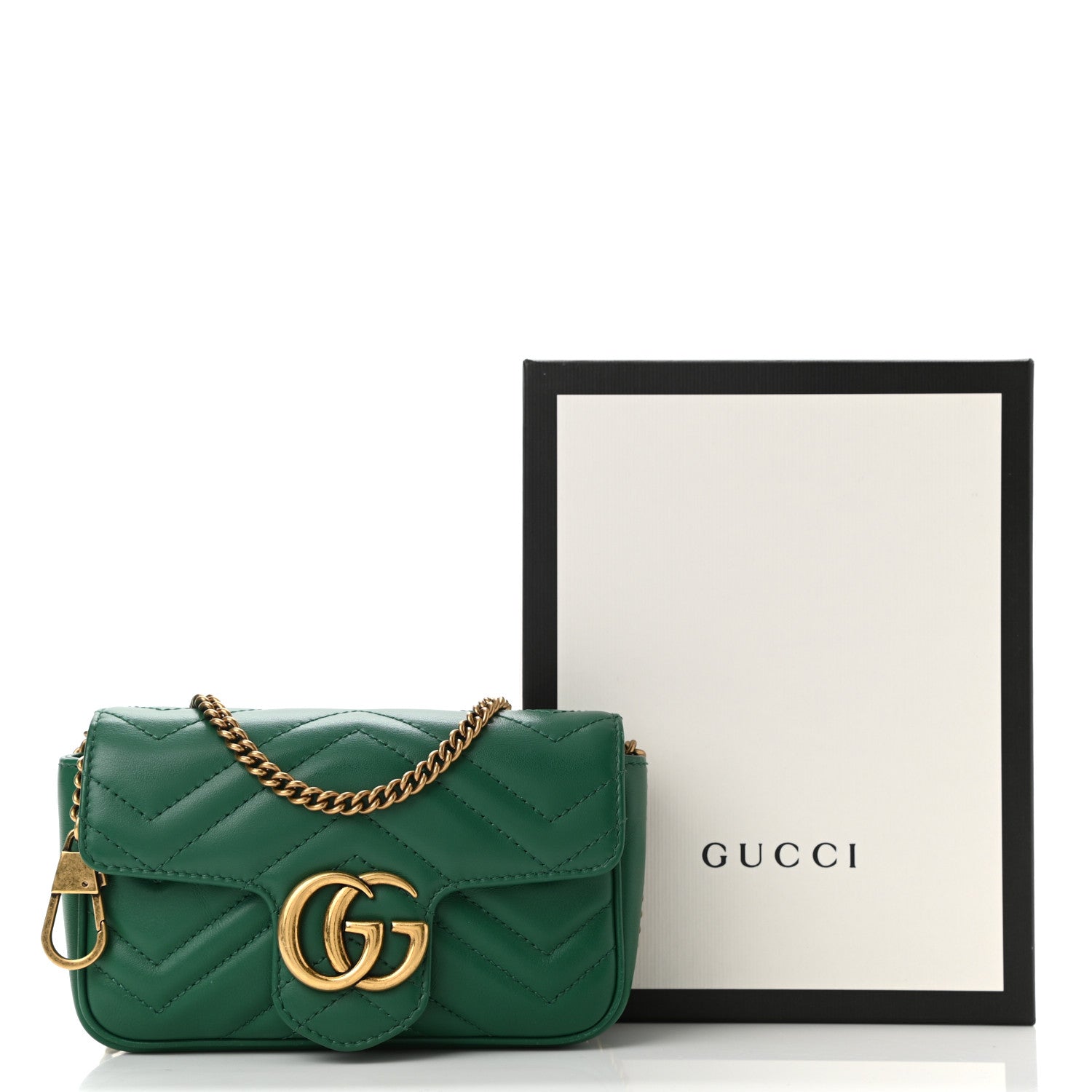 Gucci Calfskin Matelasse Super Mini GG Marmont Shoulder Bag Emerald Green 11 of 11