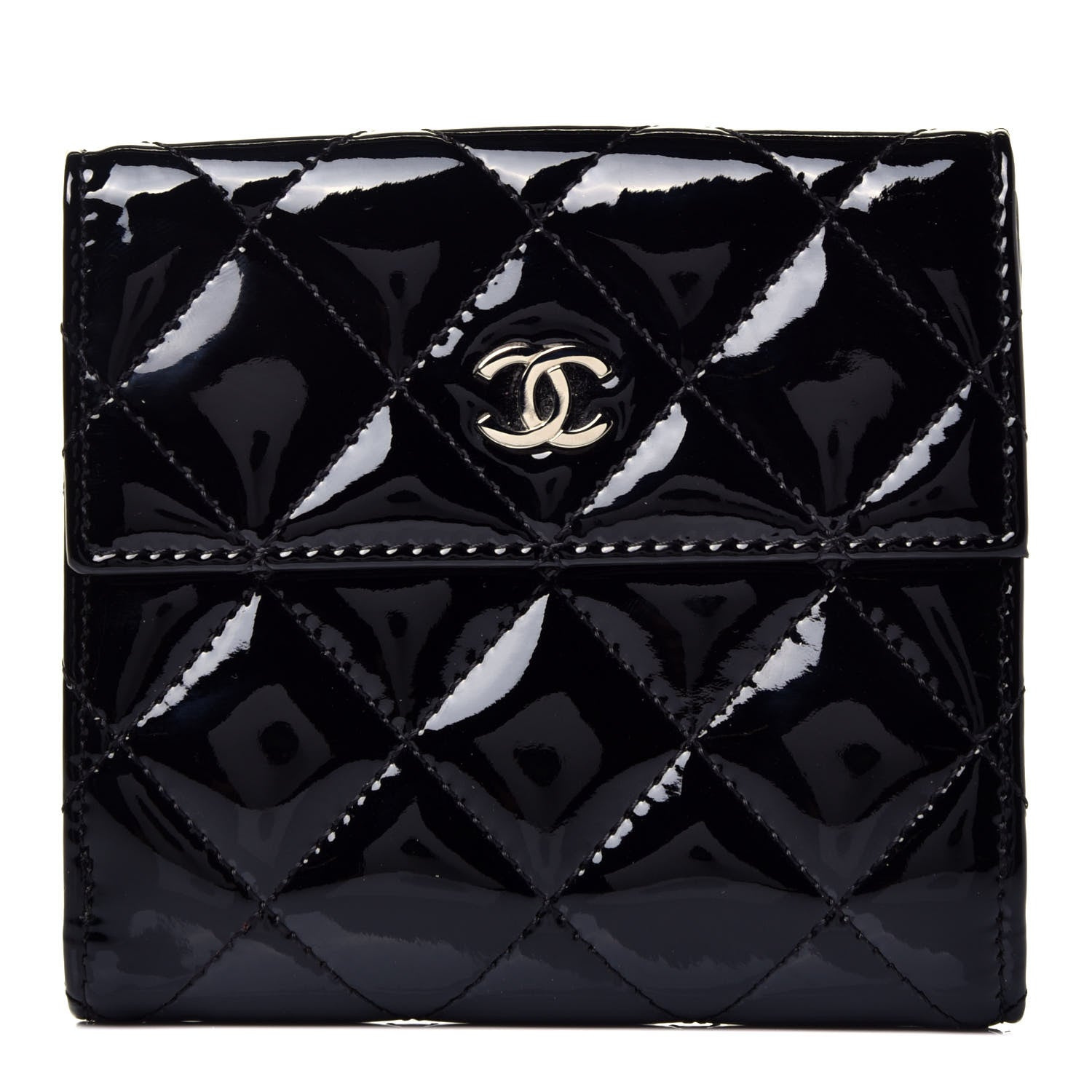 Chanel Patent Quilted Compact French Flap Wallet Black 1 of 7