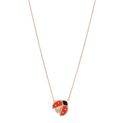 Van Cleef & Arpels 18K Rose Gold Carnelian Black Onyx Lucky Spring Open Wings Lady Bug Pendant Necklace 1 of 4