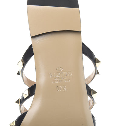 Valentino Garavani Pebbled Calfskin Rockstud Flat Cage Mules 37.5 Black 7 of 9
