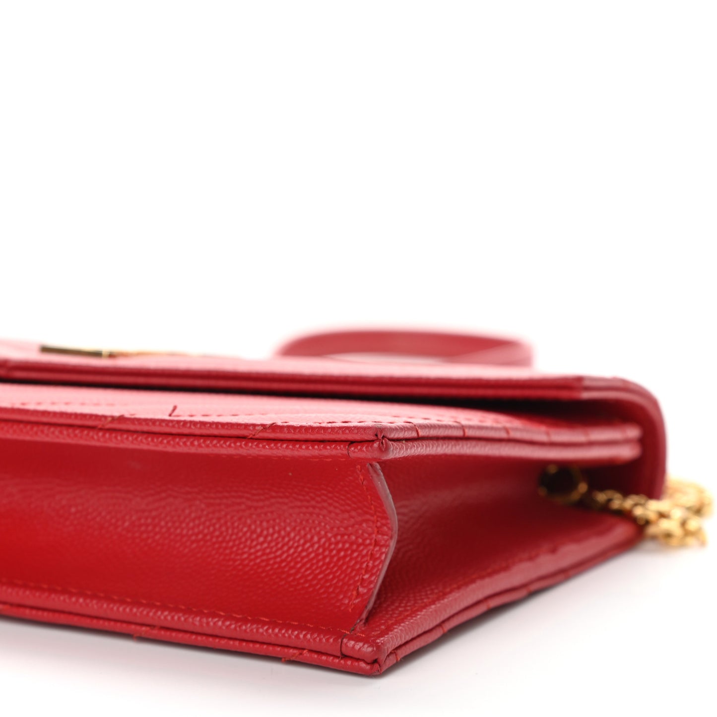 Grain De Poudre Matelasse Chevron Monogram Envelope Chain Wallet New Red