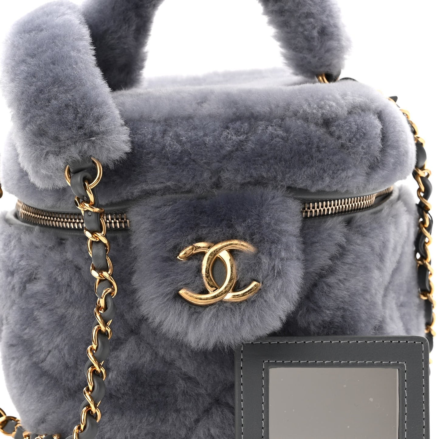 Shearling Lambskin Quilted Small Vanity Case Grey