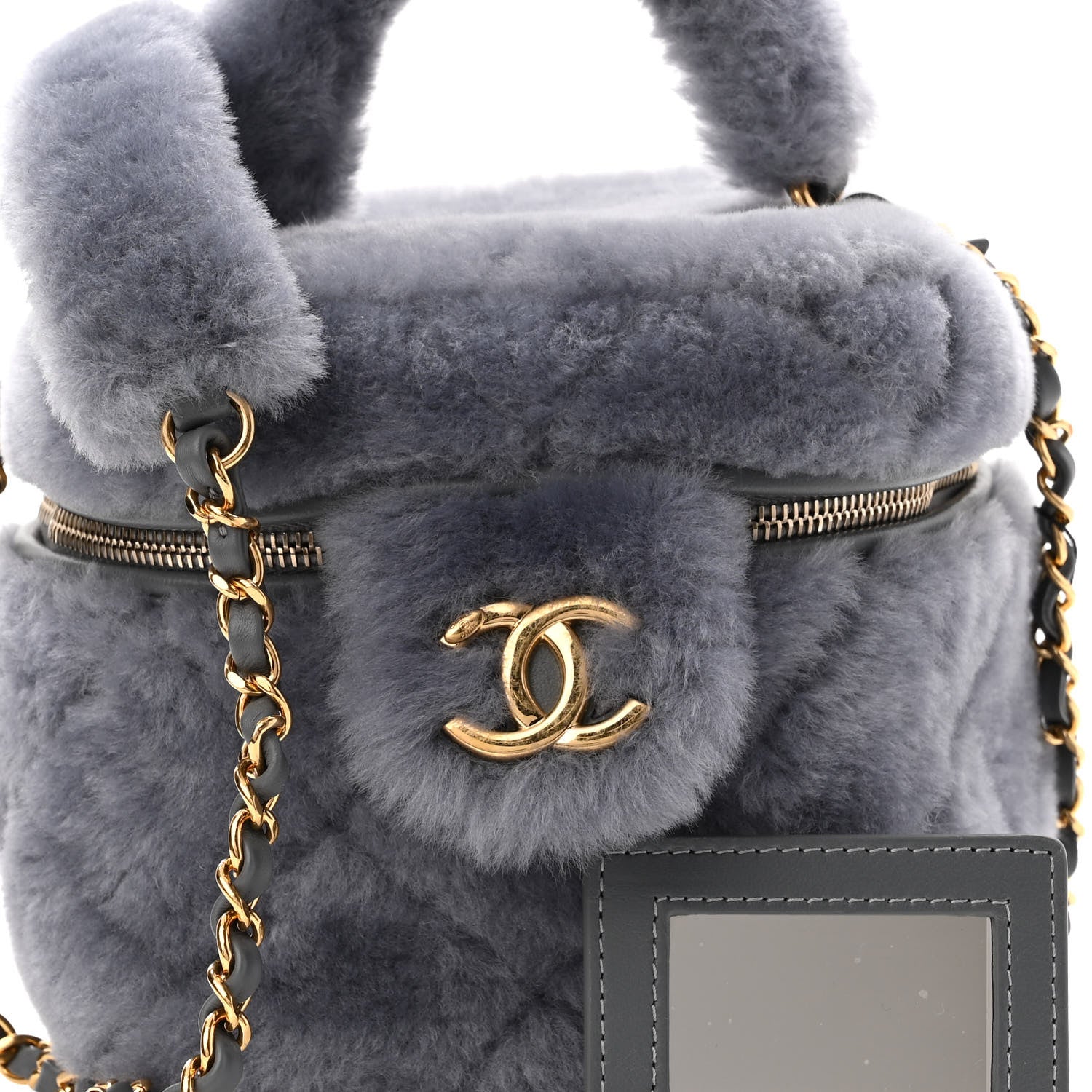 Chanel Shearling Lambskin Quilted Small Vanity Case Grey 8 of 10