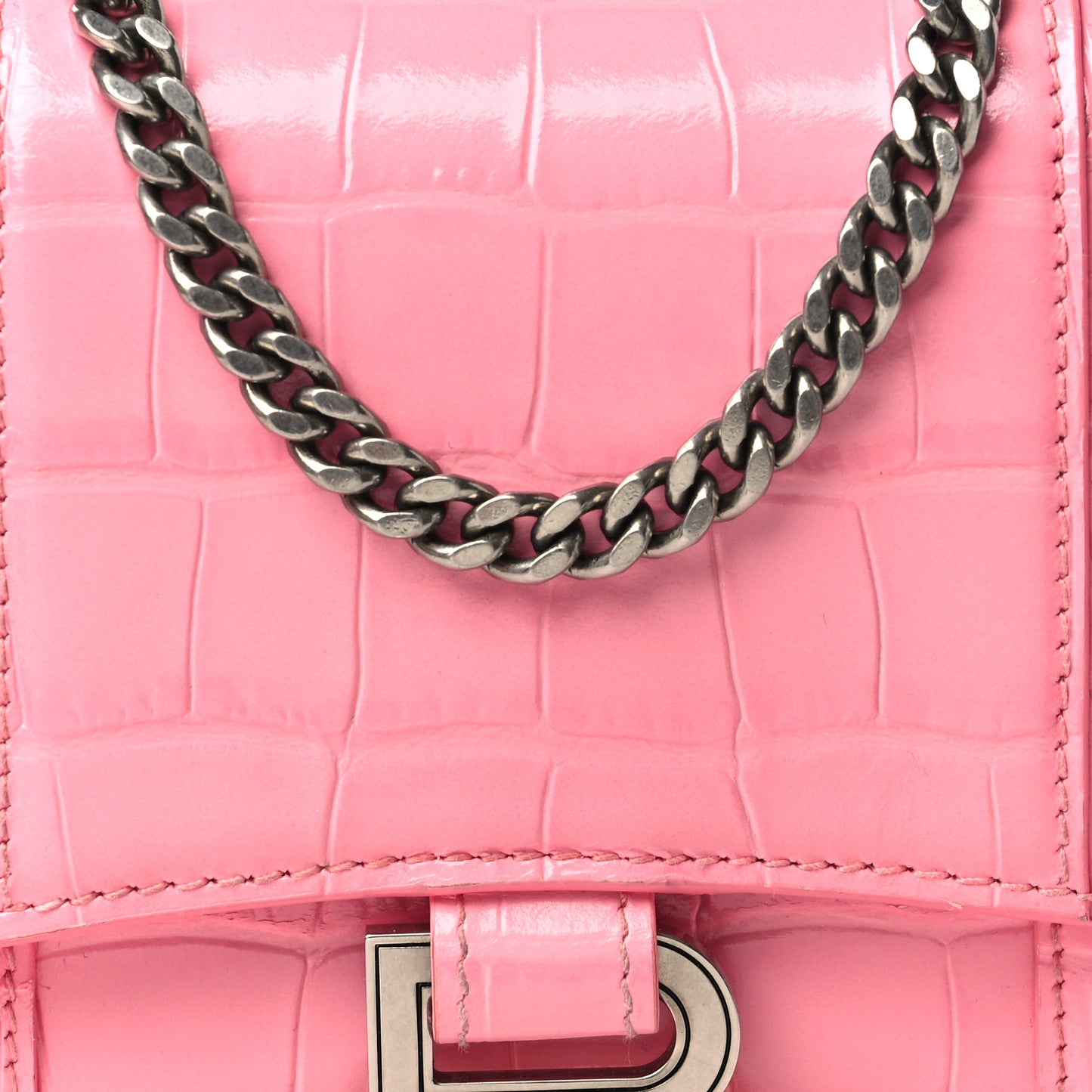Shiny Calfskin Crocodile Embossed Hourglass Chain Bag Sweet Pink