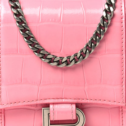Balenciaga Shiny Calfskin Crocodile Embossed Hourglass Chain Bag Sweet Pink 8 of 12