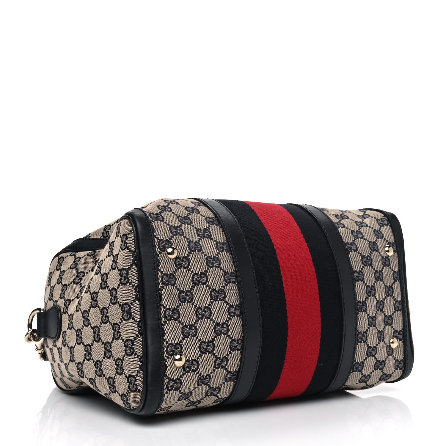 Gucci Monogram Selleria Calfskin Vintage Web Medium Boston Beige Blue 3 of 14