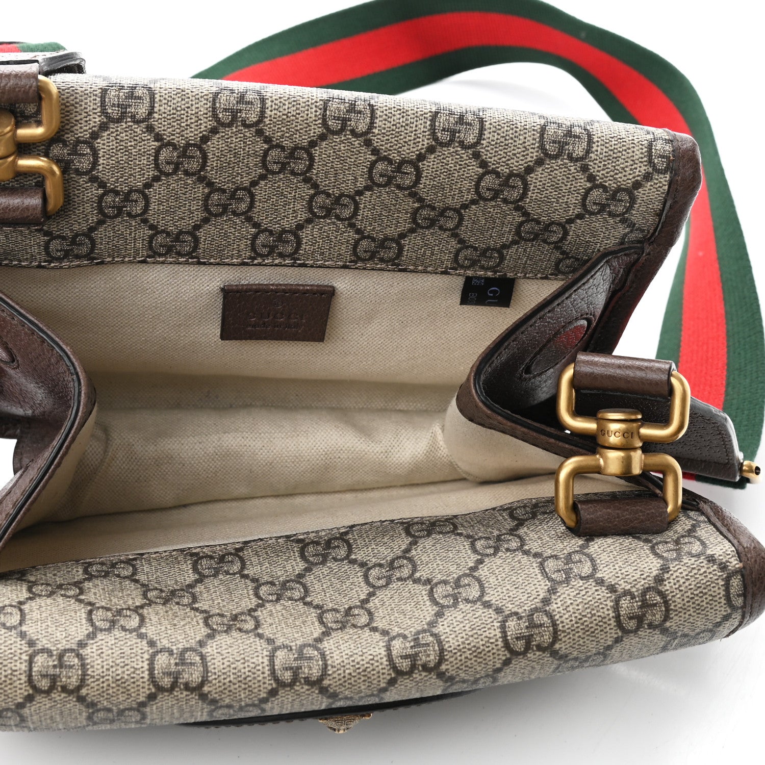Gucci GG Supreme Monogram Web Small Neo Vintage Double Flap Messenger Bag Beige New Acero 6 of 11