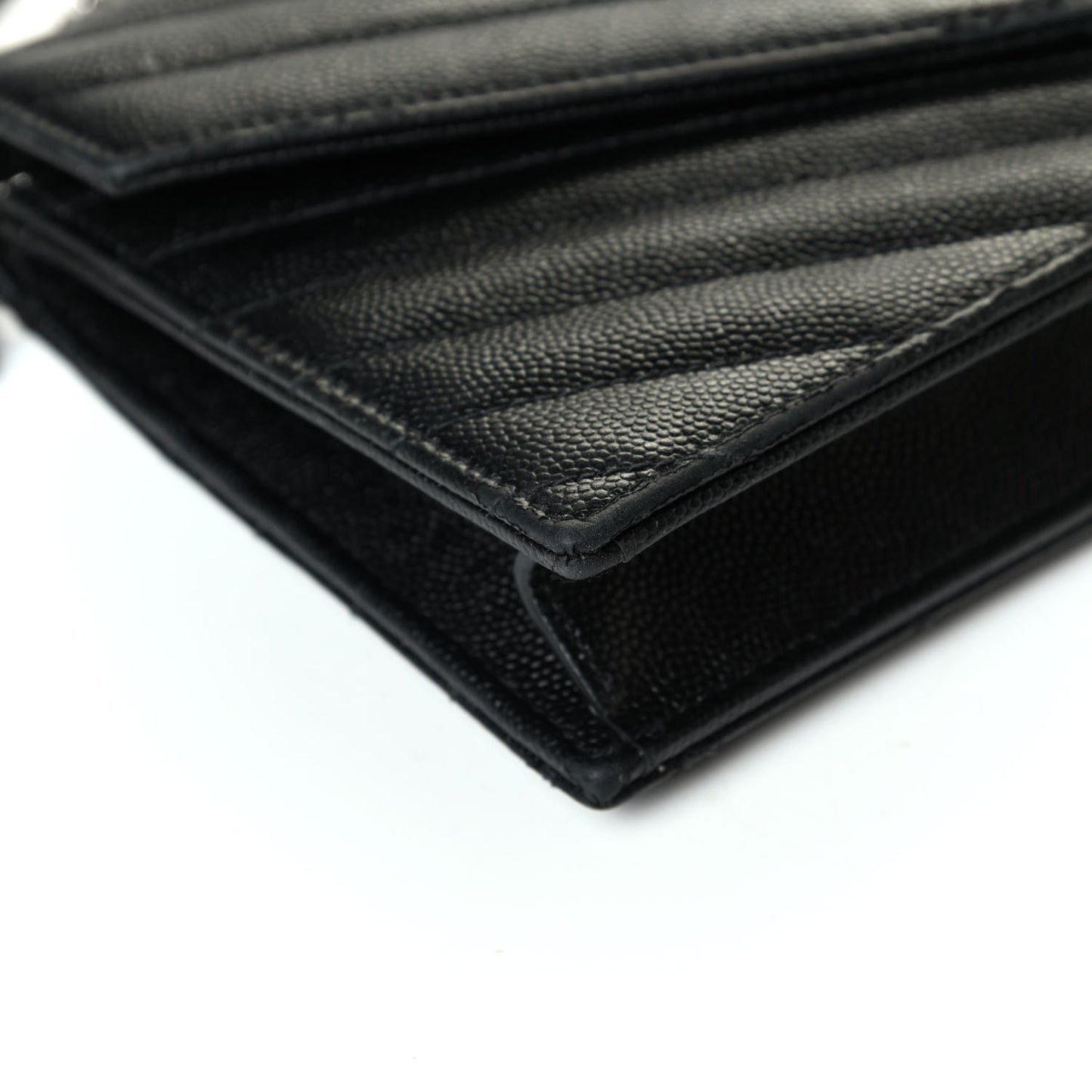 Grain De Poudre Matelasse Chevron Monogram Envelope Chain Wallet Black