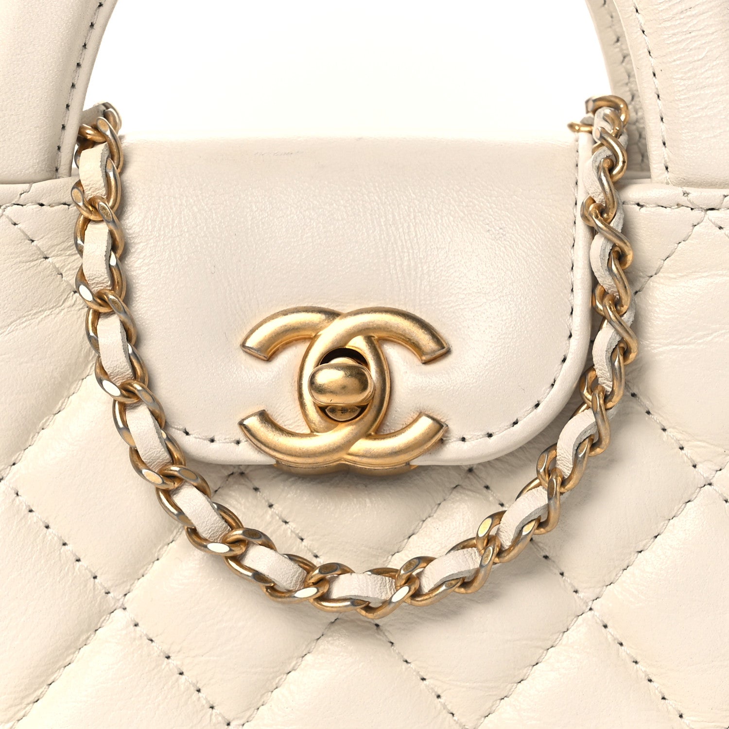 Chanel Shiny Aged Calfskin Quilted Mini Nano Kelly Shopper White 8 of 12