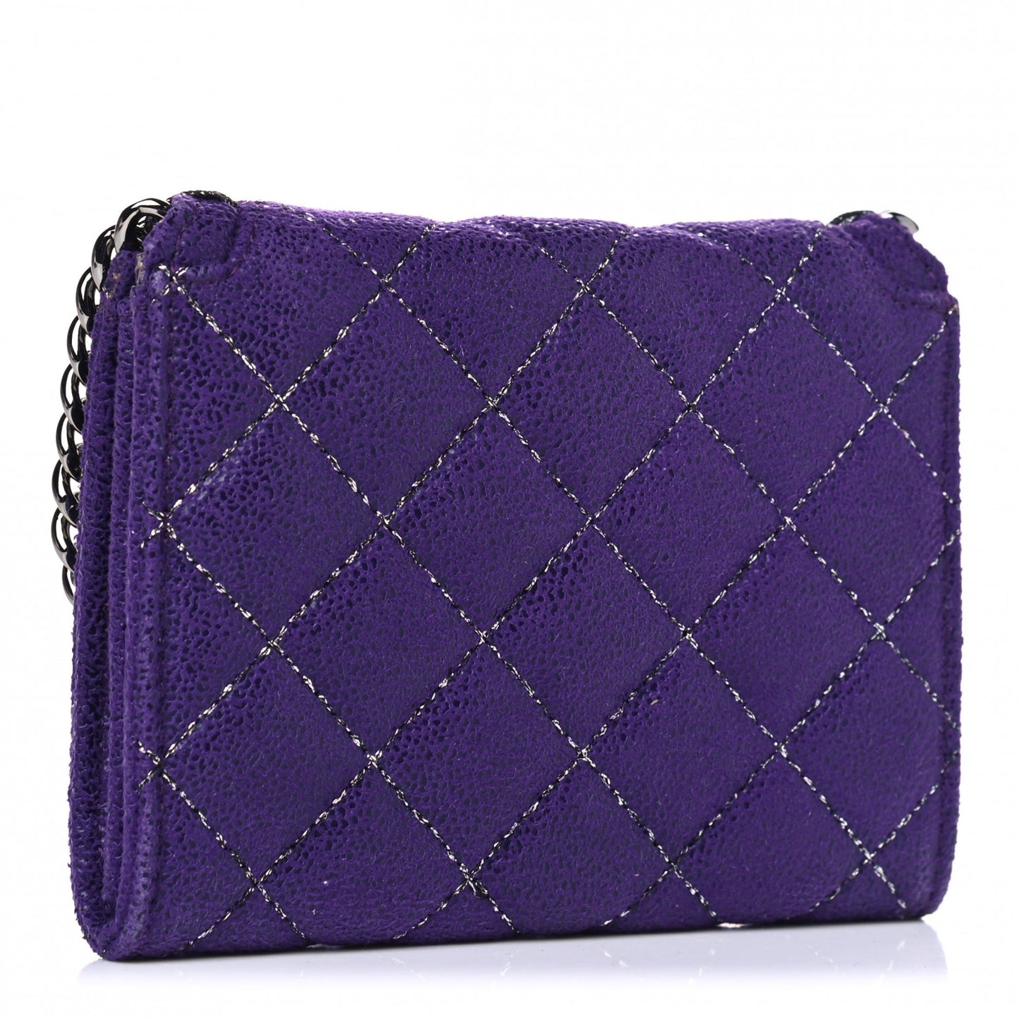 Metallic Shaggy Deer Quilted Small Falabella Wallet Purple