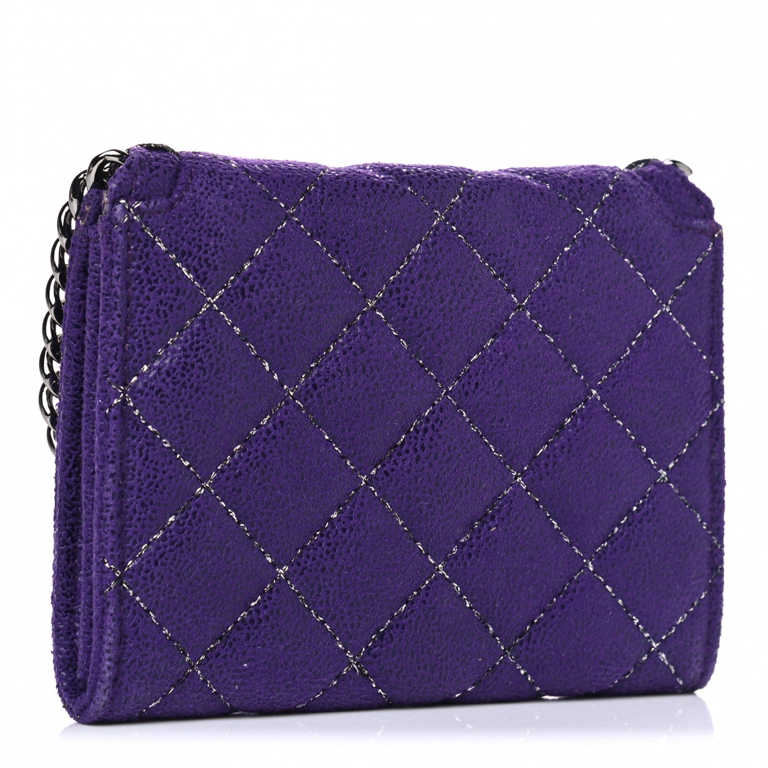 Stella McCartney Metallic Shaggy Deer Quilted Small Falabella Wallet Purple 2 of 6