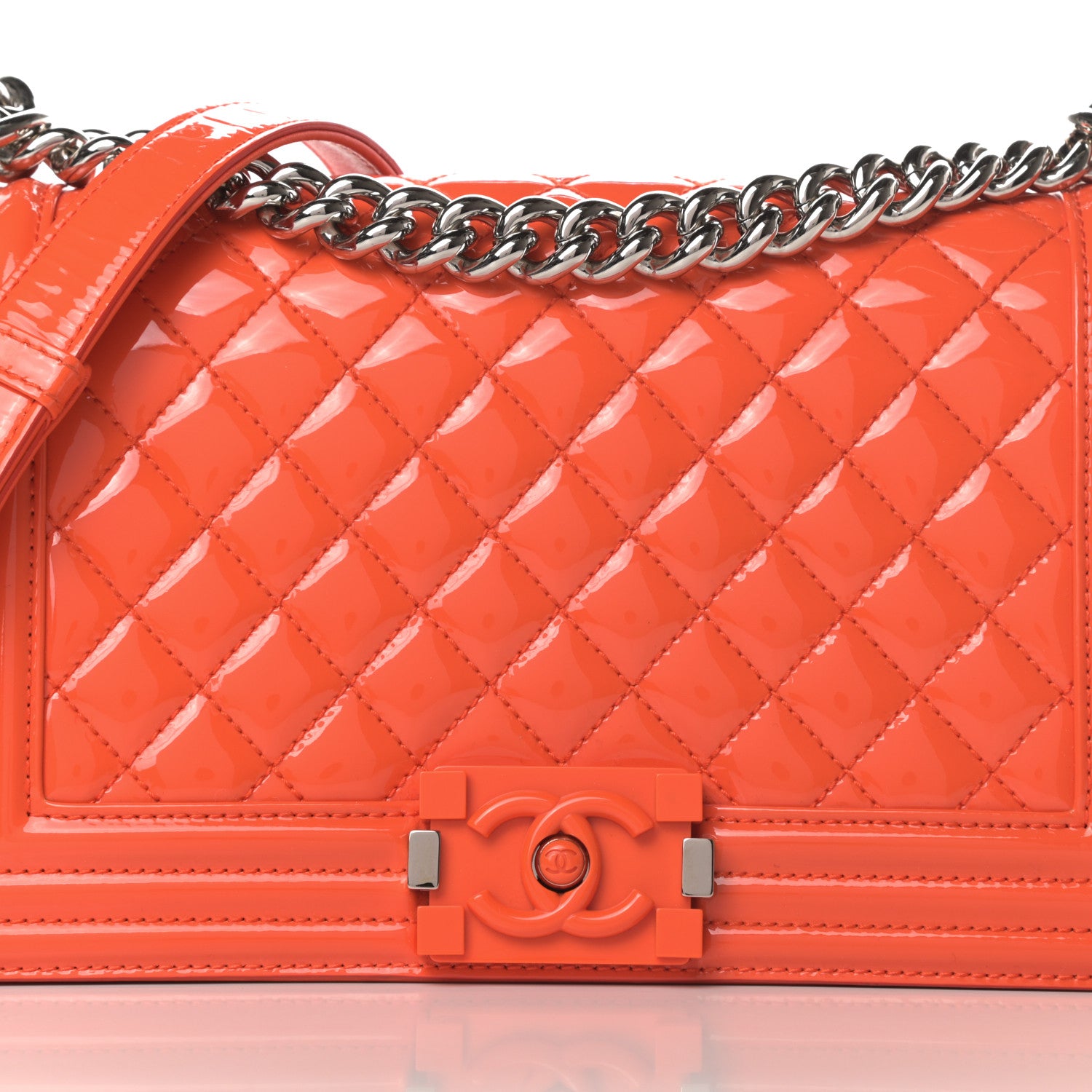 Chanel Patent Calfskin Quilted Medium Plexiglass Boy Flap Orange 8 of 13