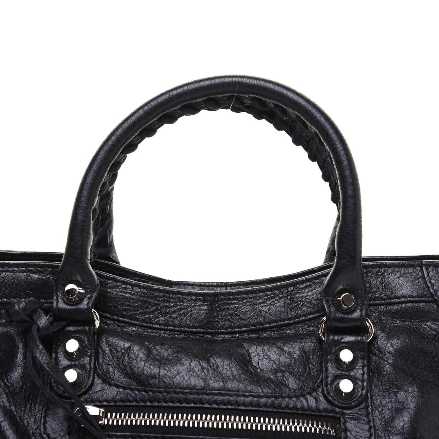 Agneau Classic Silver Hardware S City Logo Strap Black White