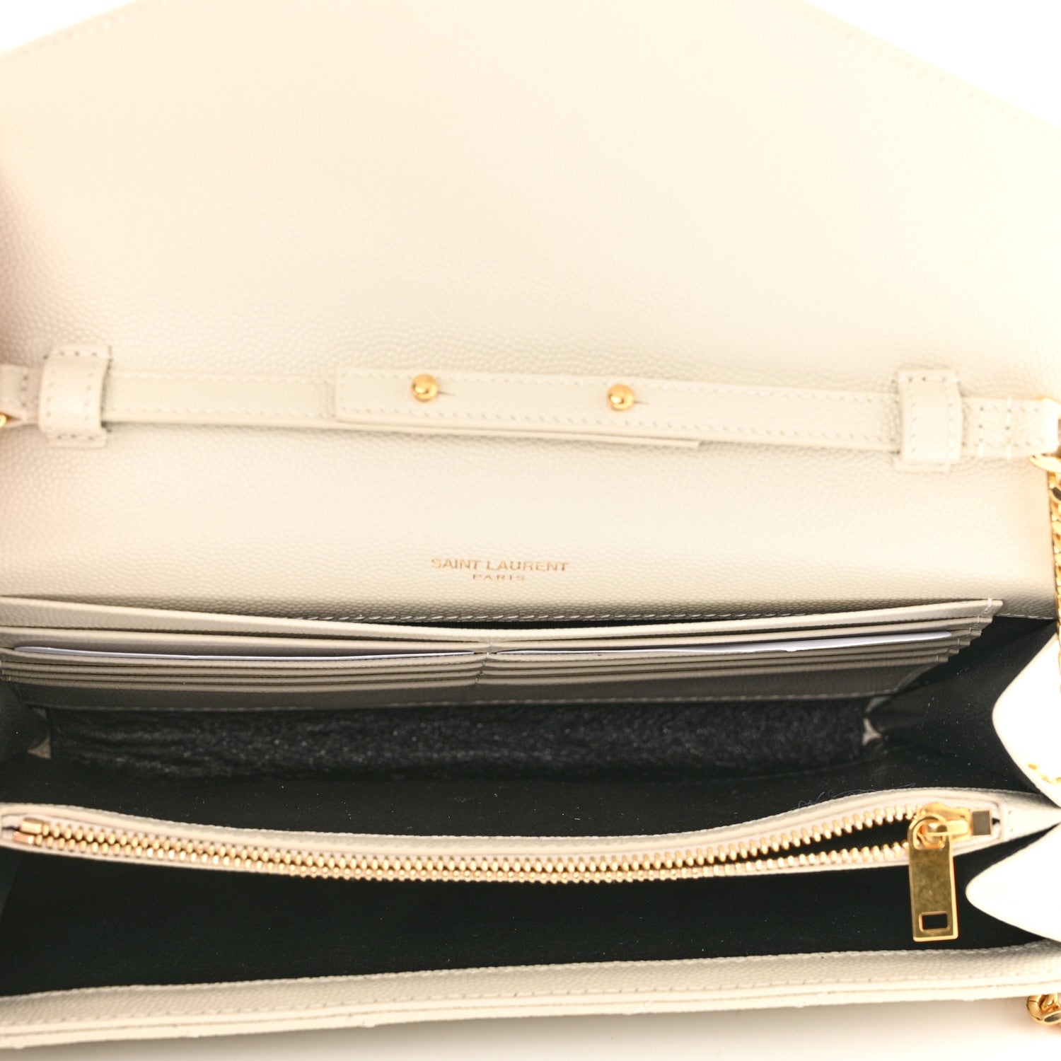Saint Laurent Grain De Poudre Matelasse Chevron Monogram Chain Wallet Crema Soft 5 of 10