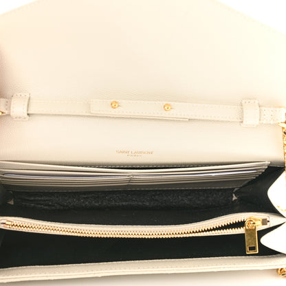 Saint Laurent Grain De Poudre Matelasse Chevron Monogram Chain Wallet Crema Soft 5 of 10